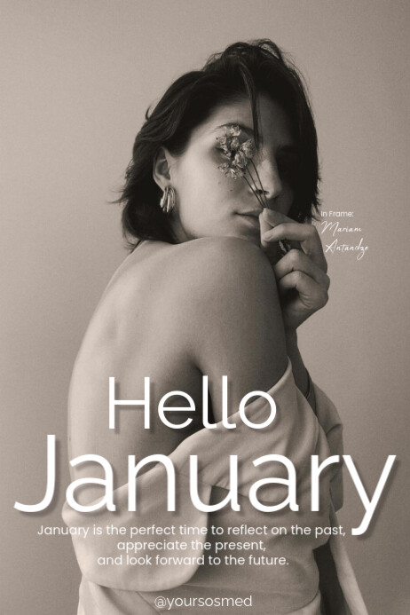 Hello January Cover Grey Modern & Minimal Hello January Cover Model Poster Template ...