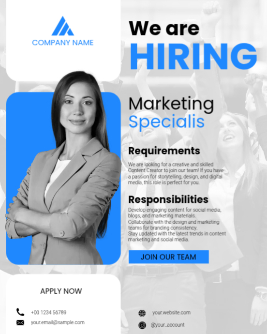 Grey Modern & Minimal Hiring Job Instagram Portrait Template | PosterMyWall