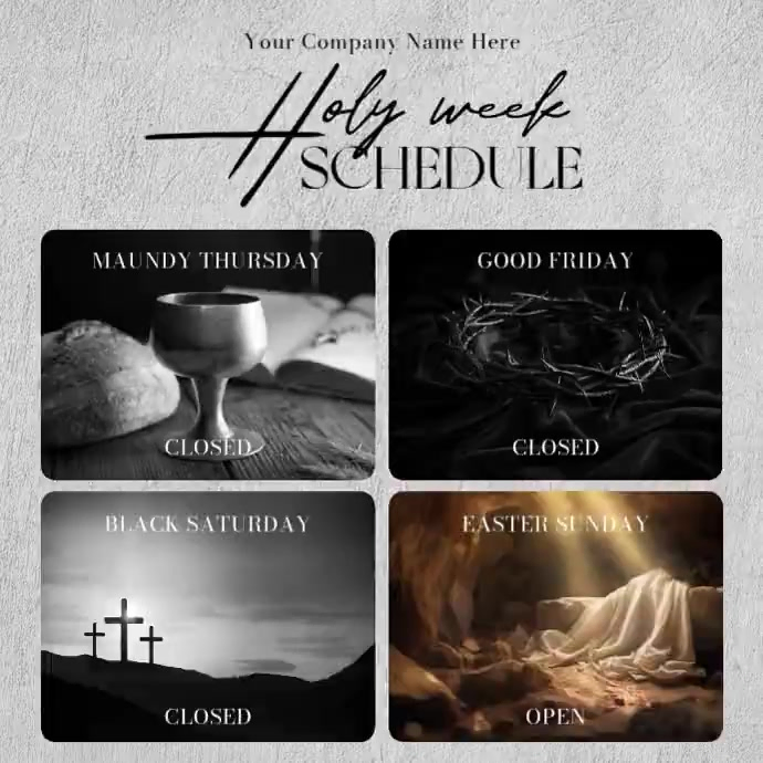 Grey Modern & Minimal Holy Week Schedule Instagram Post Video Template ...