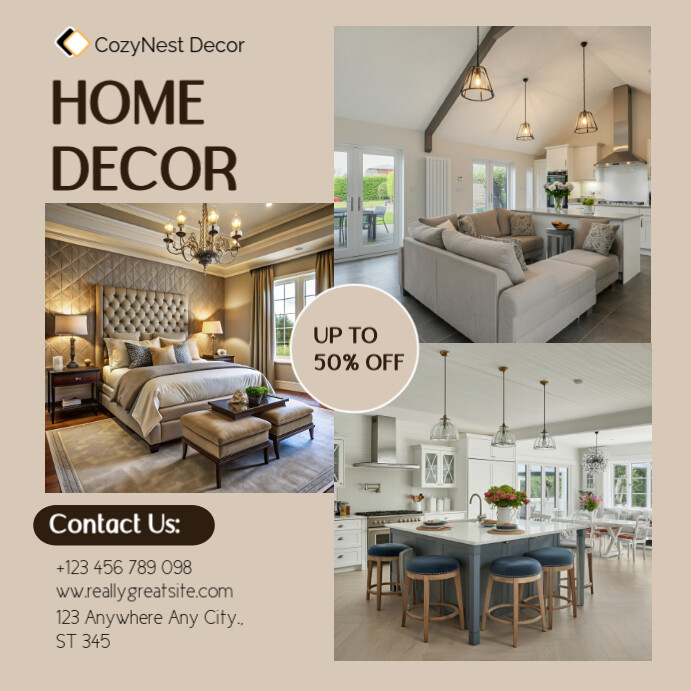 Grey Modern & Minimal Home Decor Instagram Post Template | PosterMyWall