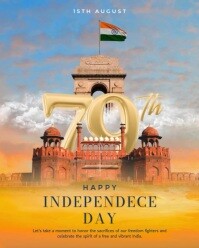Grey Modern & Minimal India Independence Day Online Video Greeting  Instagram Portrait template