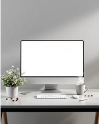 Grey Modern & Minimal Minimal Desktop Workspace Mockup With Flower Vase Instagram Portrait template