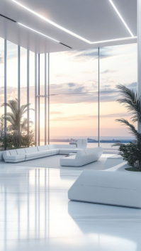 Grey Modern & Minimal Modern Interior Design Digital Display. Futuristic Minimalist Interior with Pa template
