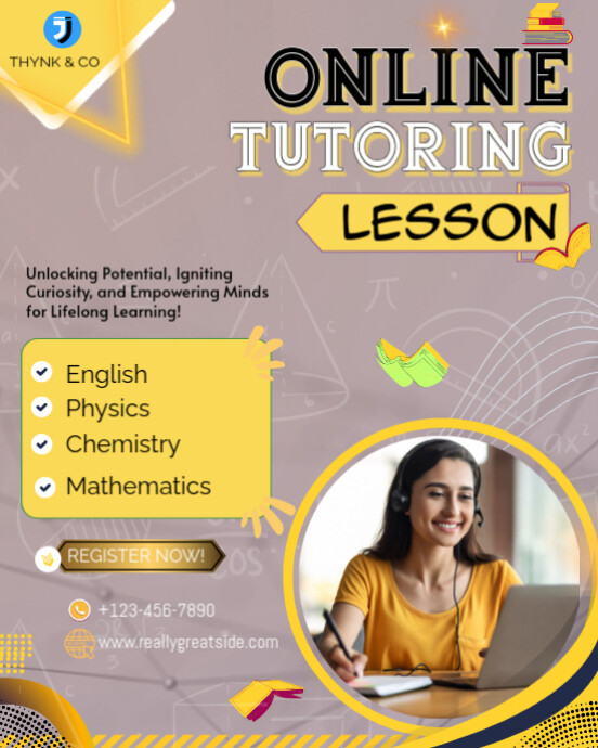 Grey Modern & Minimal Online Tutor Lesson Instagram Portrait template