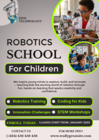 Grey Modern & Minimal Robotics School For Children A2 template