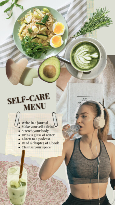 Grey Modern & Minimal Self Care Photo Collage Instagram Story Digitale Vertoning (9:16) template