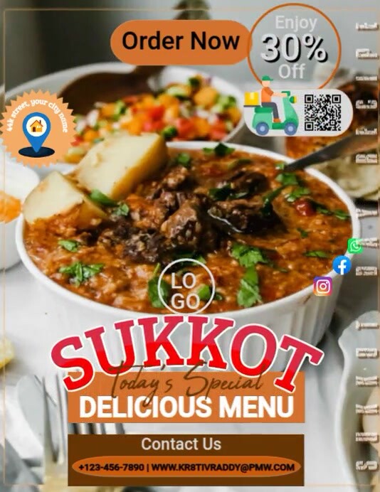 Grey Modern & Minimal Sukkoth Day Recipe Flyer (us Letter) 传单(美国信函) template