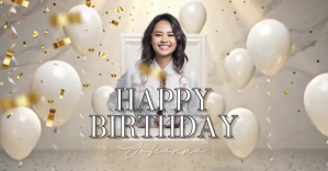 Grey Modern & Minimal White And Gold Happy Birthday  Facebook Shared Image template