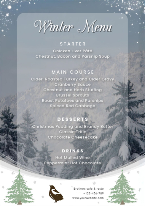 Grey Modern & Minimal Winter Menu Card Flyer A4 Template | PosterMyWall