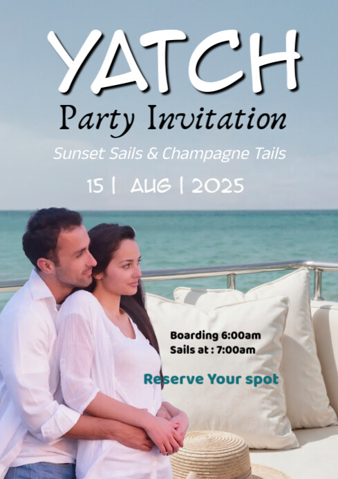 Grey Modern & Minimal Yatch Party Invitation  A3 template