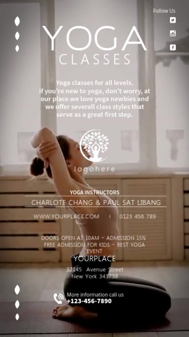 Grey Modern & Minimal Yoga Classes Template Digital Display (9:16)