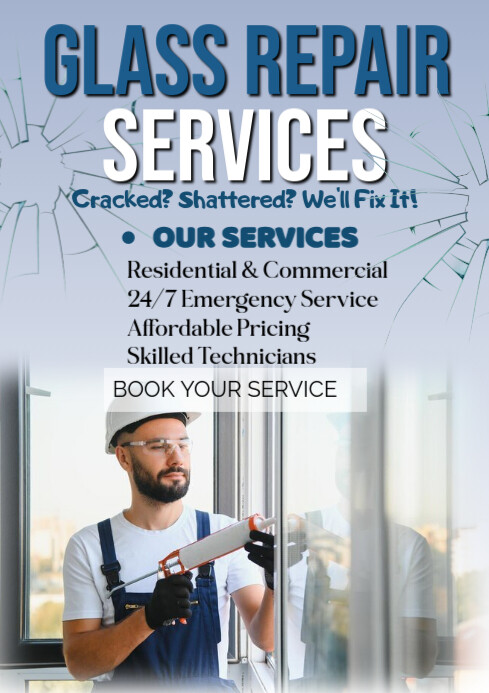 Grey Modern & Minimal Glass Repair Services A1 template