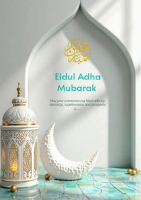 Grey Modern & Minimal Grey Morden Eid Ul Adha Mubarak Greetings Card A5 template
