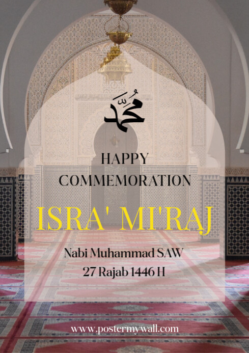 Grey Modern & Minimal Happy Isra' Mi'raj Day A4 template