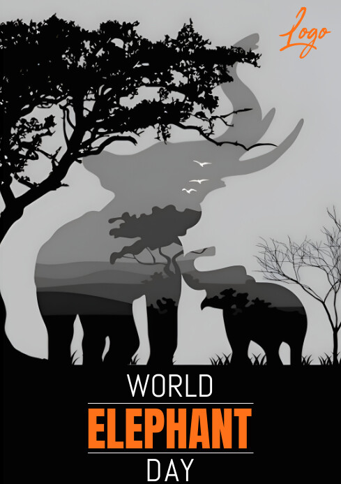 Grey Modern & Minimal World Elephant Day Flye A4 template