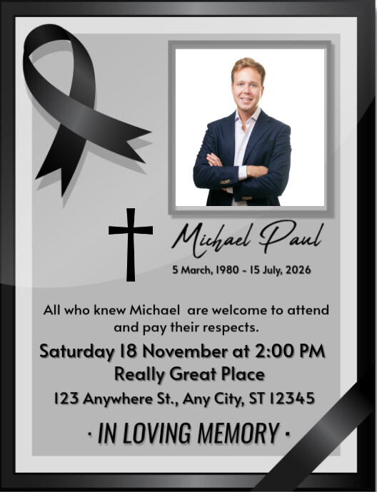 Grey Moderno E Minimale Burial Volantino (us Letter) Pamflet (VSA Brief) template