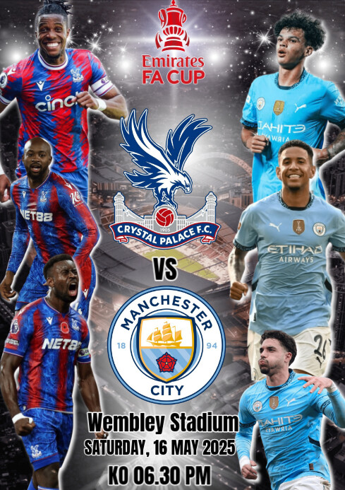 Grey Neon Crystal Palace Vs Manchester City Fa Cup Final A4 template