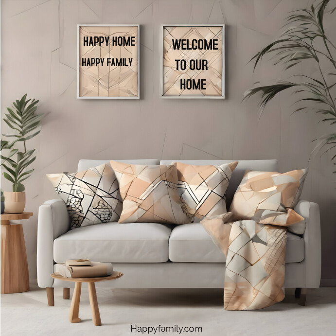 Grey Pastel Peach Happy Family Background  In Instagram Post template