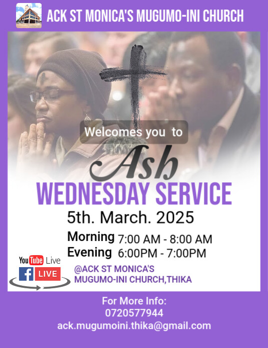 Grey Professional Ash Wednesday Church Service Poster Flyer (us Letter) Pamflet (VSA Brief) template