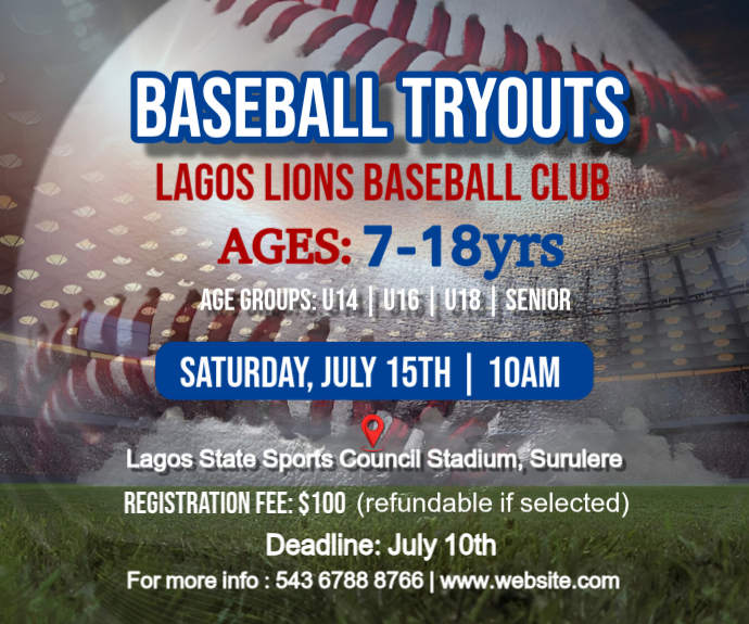 Grey Professional Baseball Tryouts Medium Rectangle Template | PosterMyWall