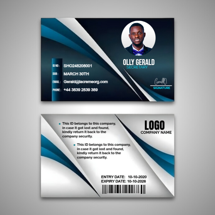 Modèle Grey Professional Id Card Template Instagram Post | PosterMyWall