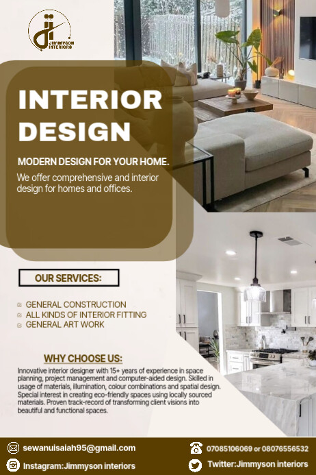 Copy of Grey Professional Interior Designer Template | PosterMyWall