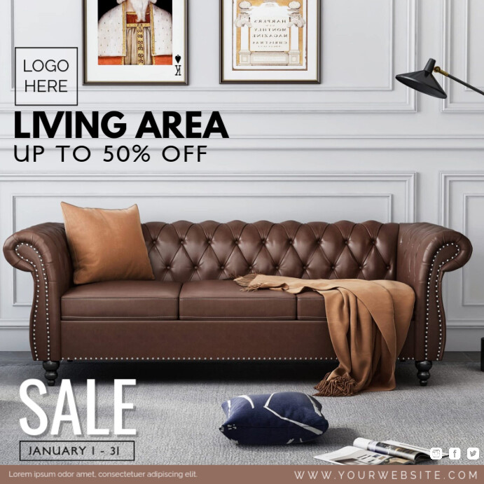 Grey Professional Living Area Sale Instagram Post Template | PosterMyWall
