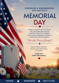 สีเทา Memorial Day Tribute A4 Template