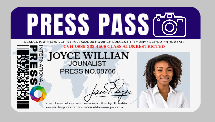 Grey Professional Press Card Business Card Template | PosterMyWall