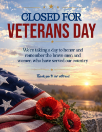 灰色 Veterans Day Closure Volantino Template