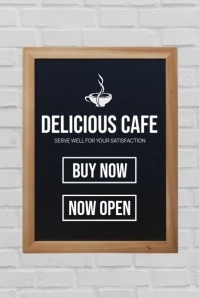 Grey Professional We Are Open Cafe Poster Póster template