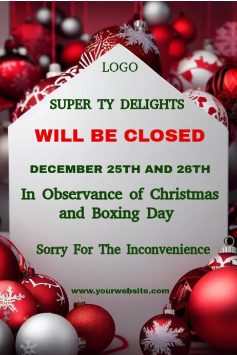Grey Professional We Will Be Closed For Christmas  Poster template