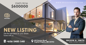 Grey Real Estate Facebook Post delt Facebook-billede template