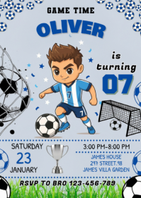 Grey Soccer Birthday Party A6 template
