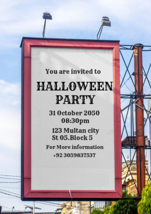 Grey Typographic Halloween Party Invitation A6 Template | PosterMyWall