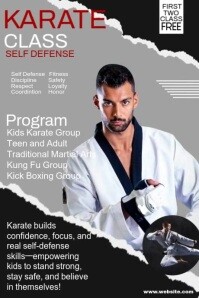 Grey Typographic Karate Class Self Defense Poster template