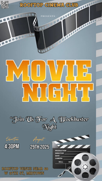 Grey Typographic This Image Is A Poster Design For A "movie Night" Event Instagram Story template