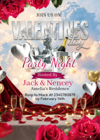Grey Valentine's Day Party A6 template