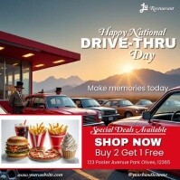 Grey Vintage Professional National Drive-thru  Day Video Deal Freebies Instagram Post template