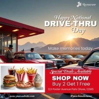 Grey Vintage Professional National Drive-thru  Day Video Deal Freebies Instagram Post template
