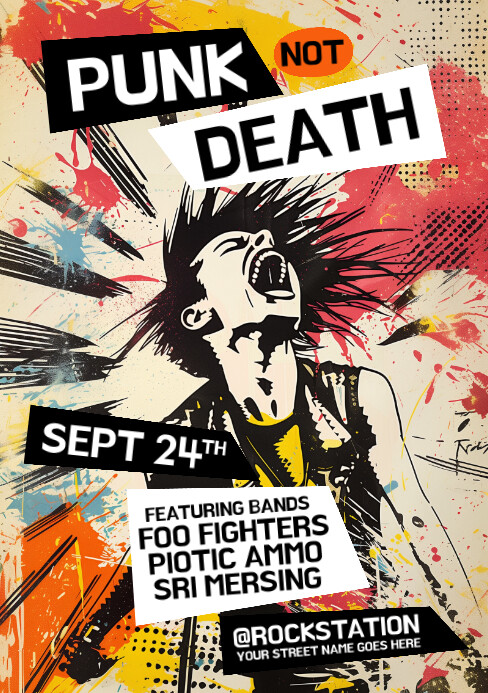 Grey Vintage Punk Rock A5 Template | PosterMyWall