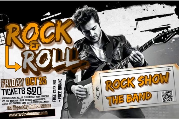Grey Vintage Rock & Roll Vintage  Poster Plakat template