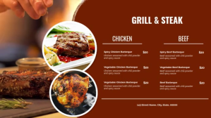 Grill & Steak Landscape Menu Display digitale (16:9) template