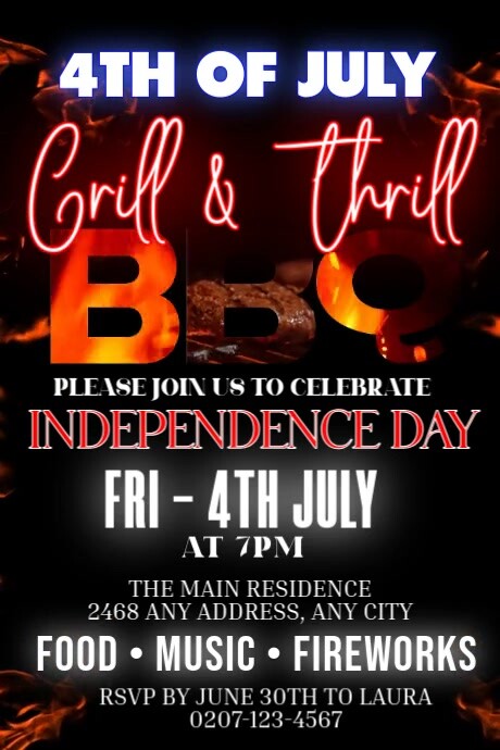 Grill & Thrill: Independence Day BBQ Plakat template
