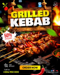 Grilled Bbq Kebab Barbecue Skewers Roasted Meat Sticks Beef Kabobs Grill Promotion Flyer Template In Instagram Portrait