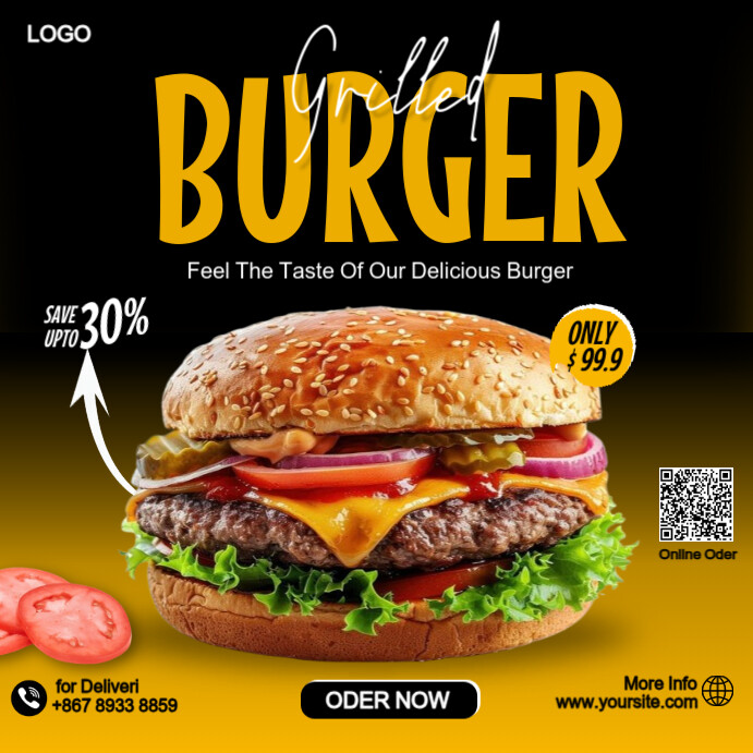 Grilled burger Publicação no Instagram template