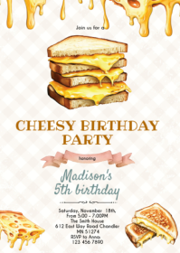 Grilled Cheese Birthday Party Invitation A6 template
