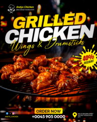 Grilled chicken wings and drumsticks roasted food restaurant digital light signage flyer template Instagram Portrait
