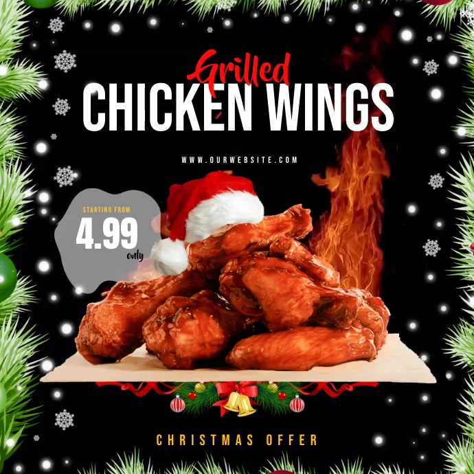 Grilled Chicken Wings on Fire Christmas Food Instagram Post template