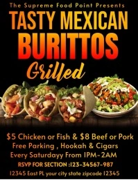 Grilled Mexican Burritos on fire Flyer Volante (Carta US) template